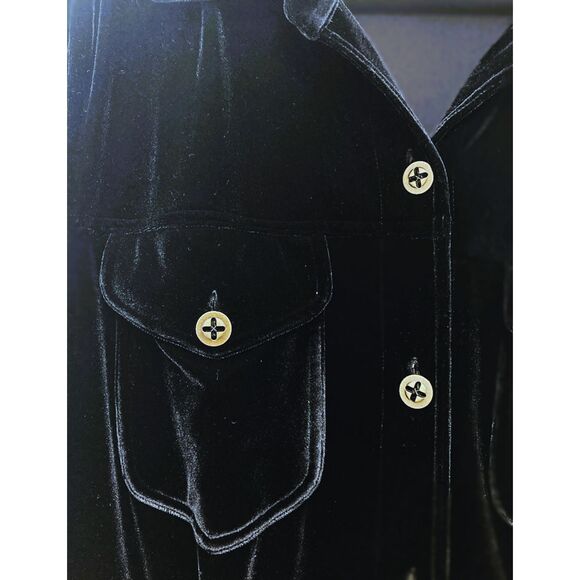Vintage Boston Proper Black Velvet Button Up Midi Dress Gold Buttons Size M - Picture 7 of 15